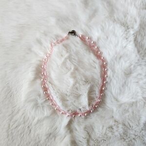 Handmade pastel baby pink beaded necklace